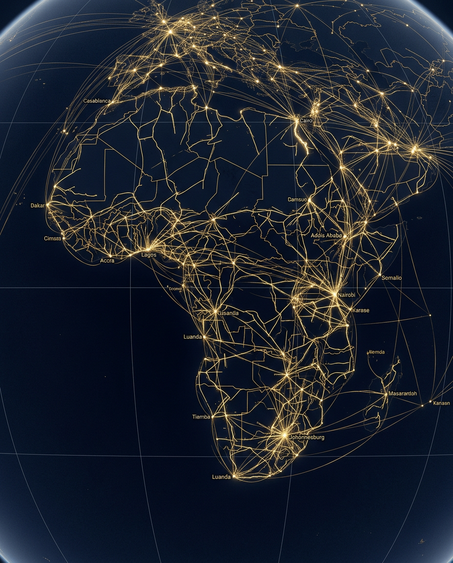 Abstract flight paths mapping a network across Africa
